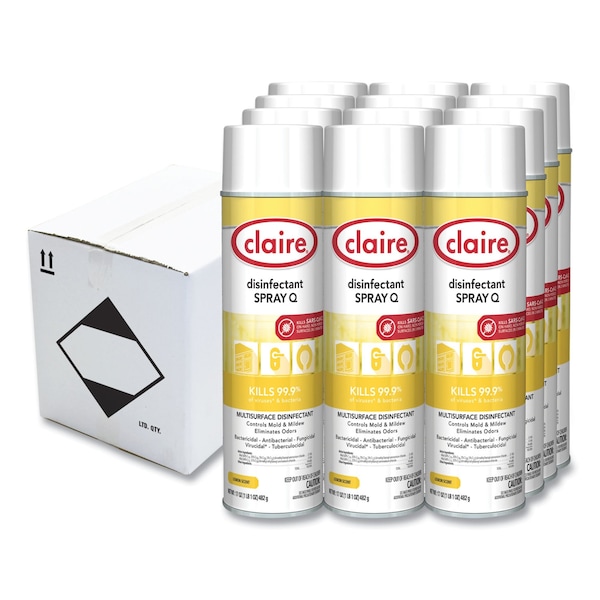 Claire Spray Q Disinfectant, Lemon Scent, 17 oz Aerosol Spray, 12PK CL1002 - main